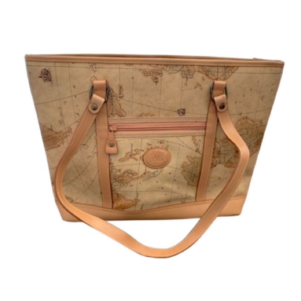 Map Vintage Allan Edward Purse Bag Tote Handbag Designer Globe Tan